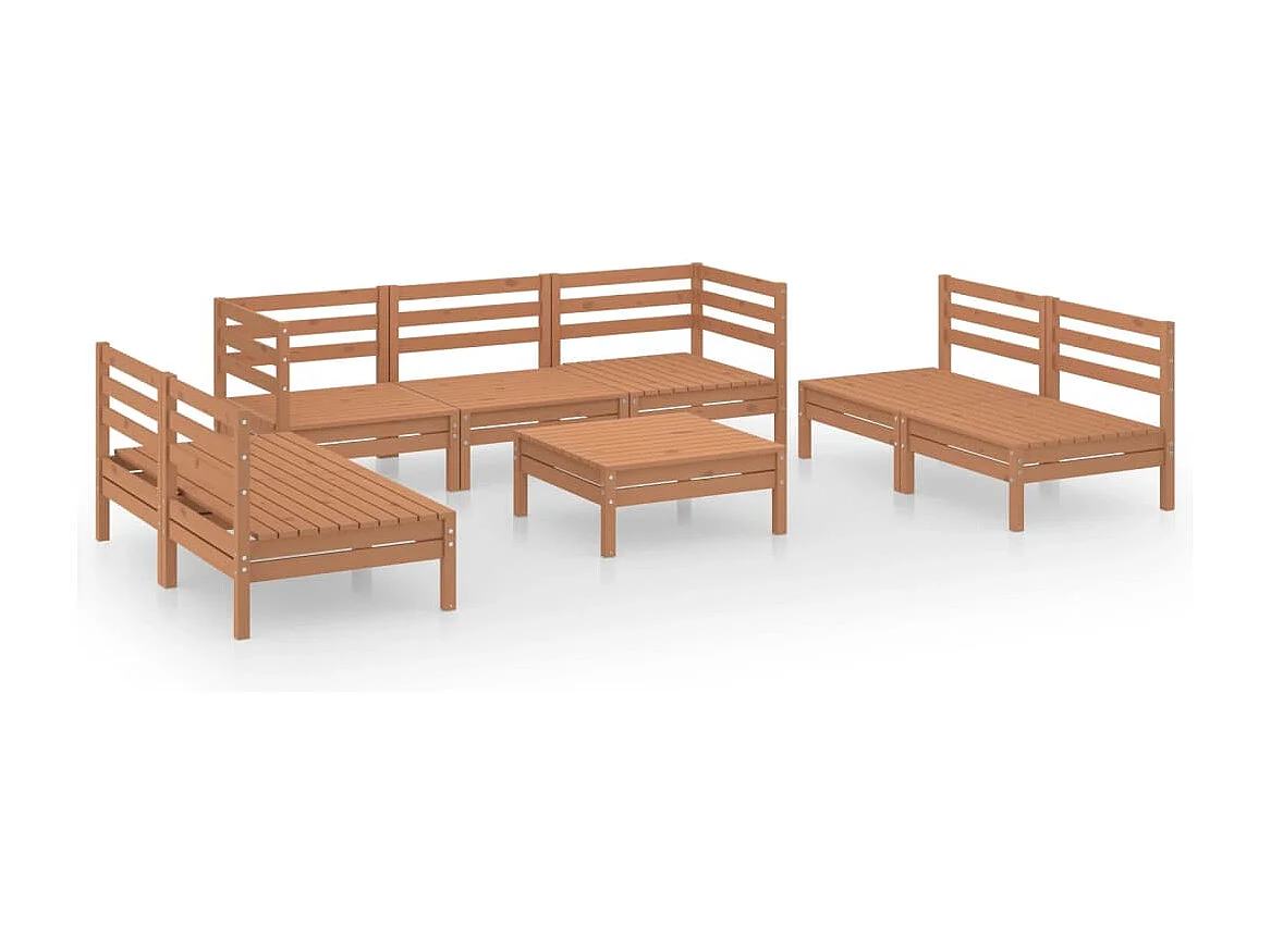 Salon de jardin 8 pcs Marron miel Bois de pin massif