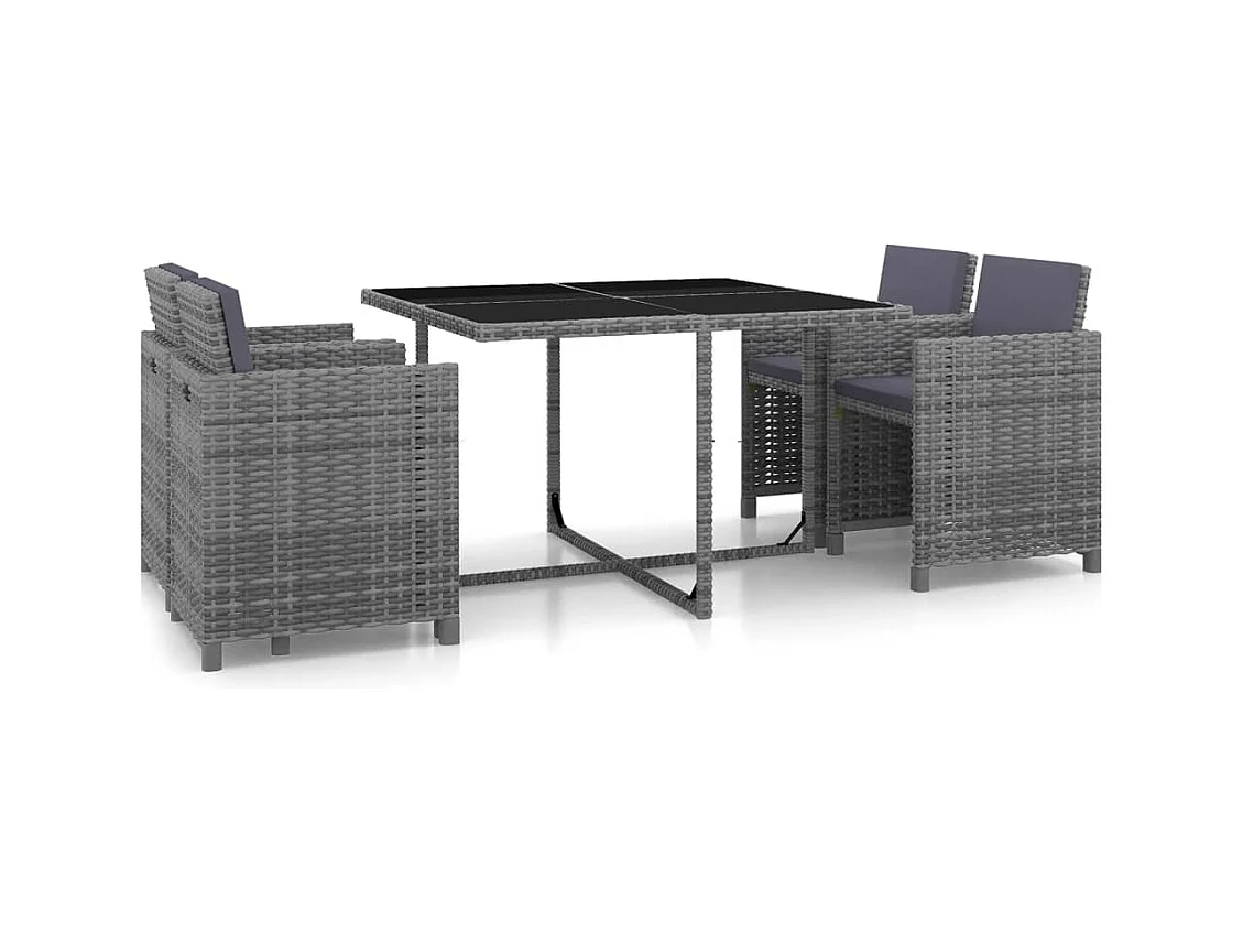 5-tlg. Garten-Essgruppe mit Auflagen Poly Rattan Grau