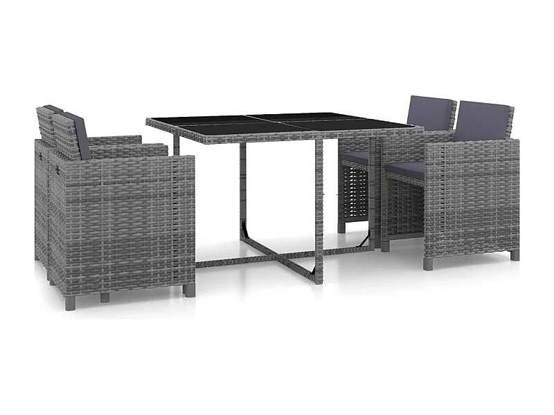 Ensemble à manger d'extérieur 5pcs coussins résine tressée gris