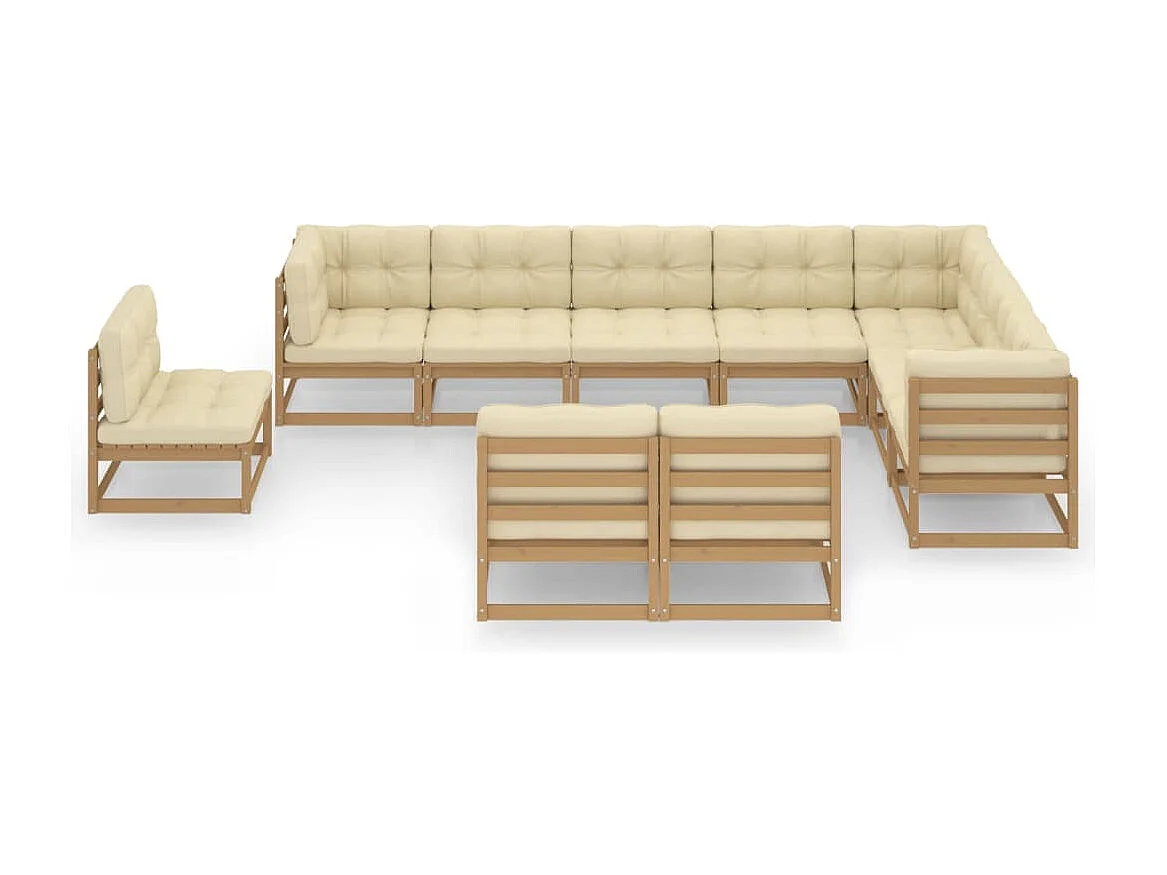 Salon de jardin 10 pcs avec coussins Marron miel Bois de pin