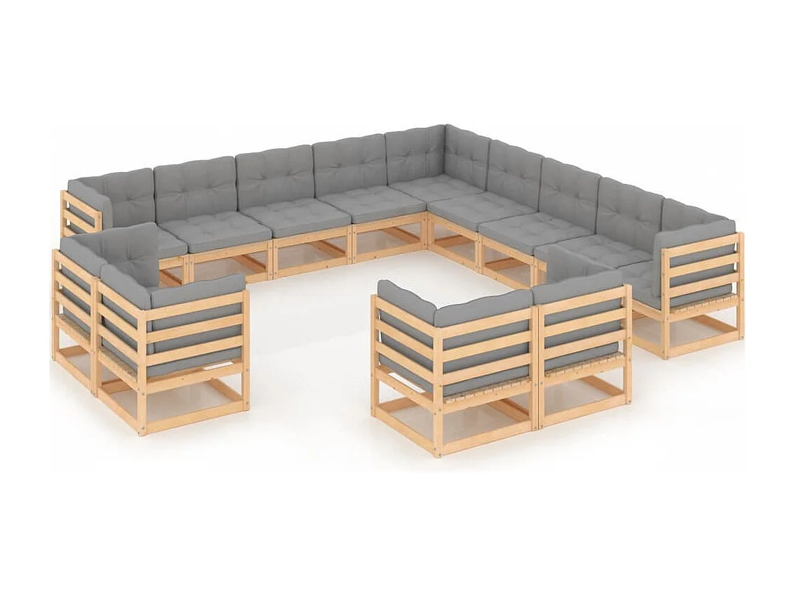 Salon de jardin 13 pcs avec coussins Bois de pin massif