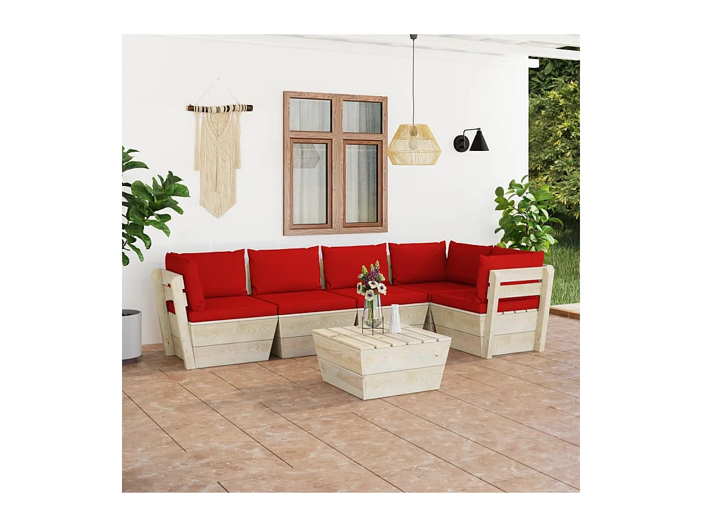 Salon de jardin palette 6 pcs avec coussins bois d'épicéa