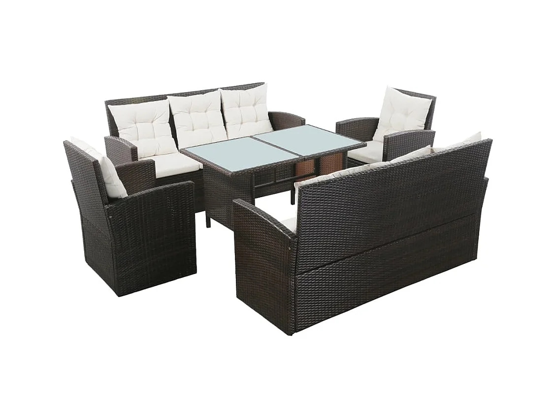 5-delige Loungeset met kussens poly rattan bruin