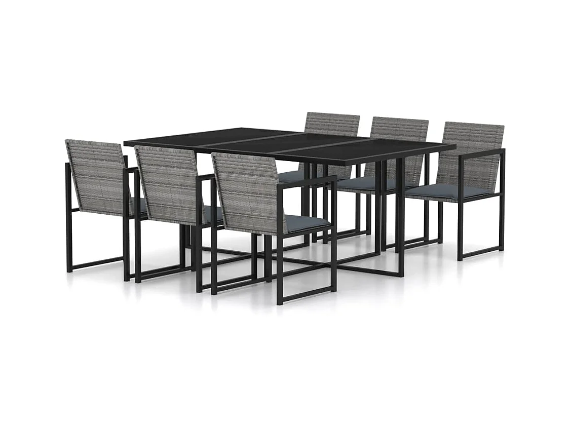 Salon de jardin 7 pcs avec coussins Résine tressée Gris