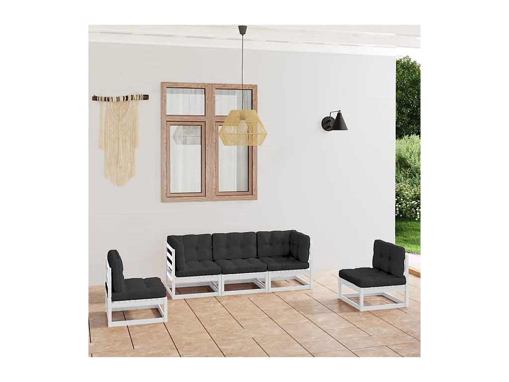 5-delige Loungeset met kussens massief grenenhout
