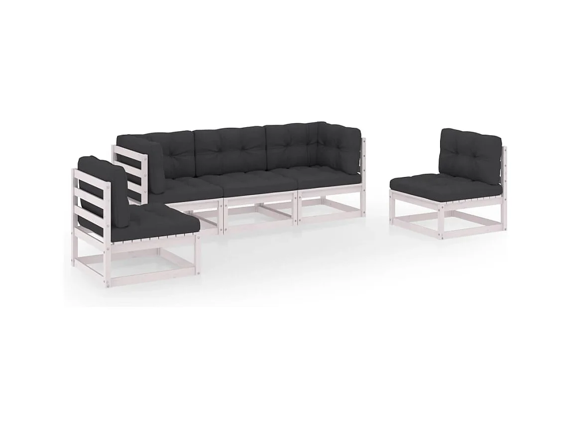 5-delige Loungeset met kussens massief grenenhout