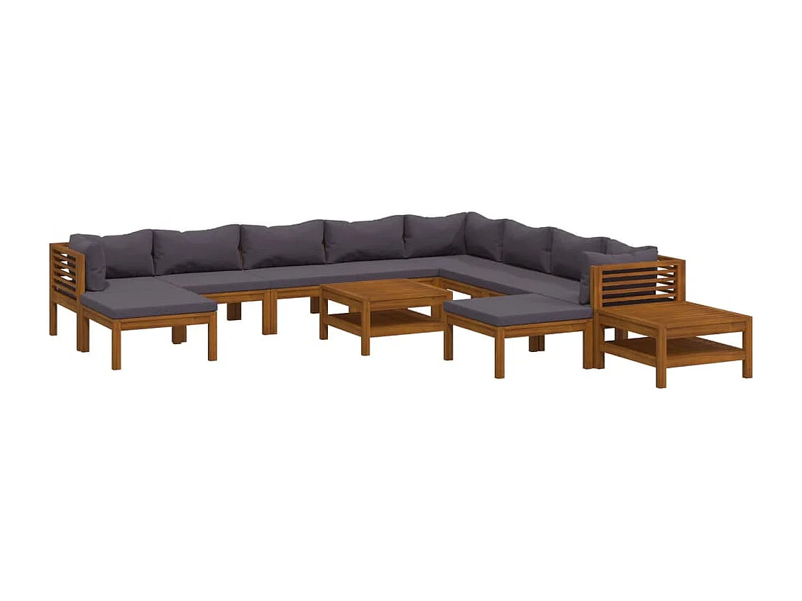 12-delige Loungeset met kussens massief acaciahout