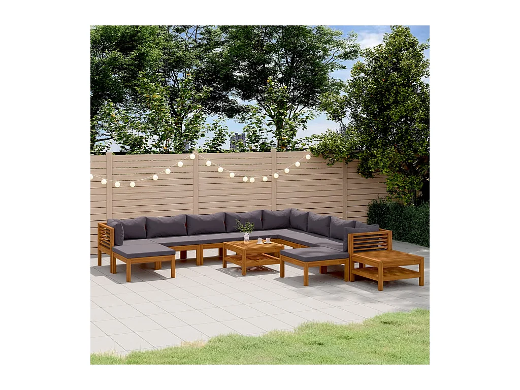 Muebles de jardín 12 pzas cojines madera maciza de acacia