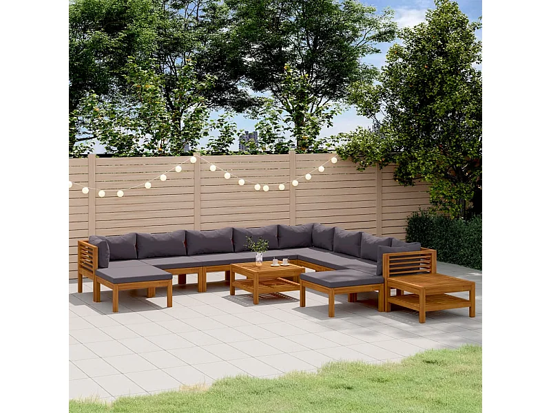 Salon de jardin 12 pcs avec coussin Bois d'acacia solide