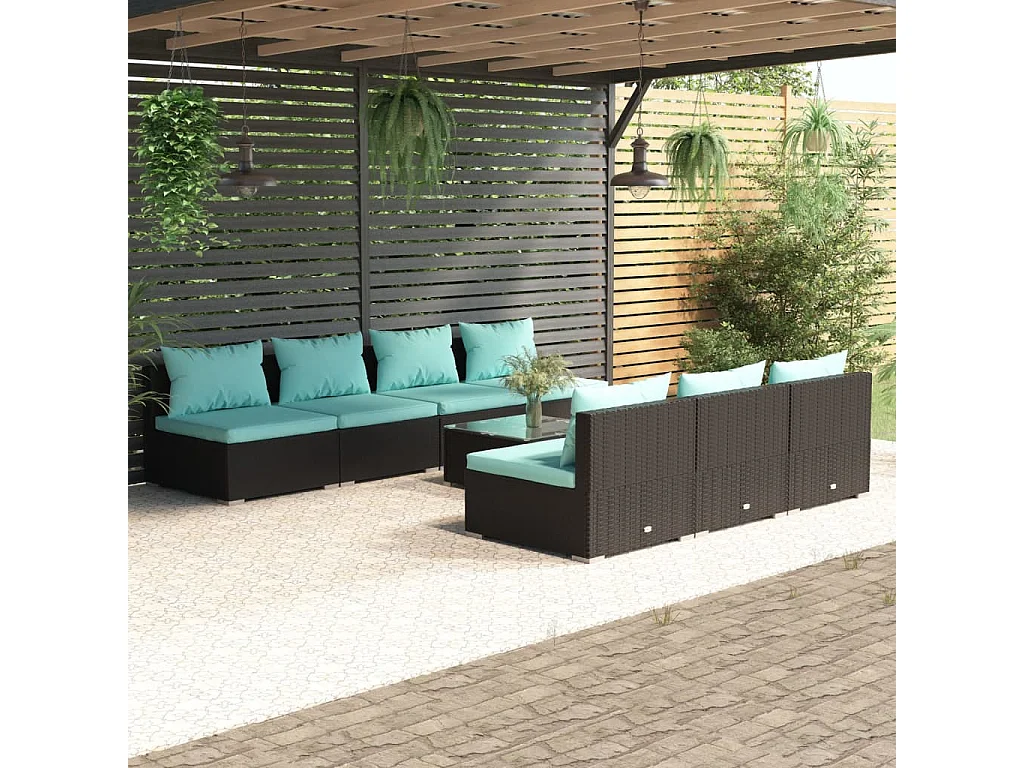 8-tlg. Garten-Lounge-Set mit Kissen Poly Rattan Schwarz