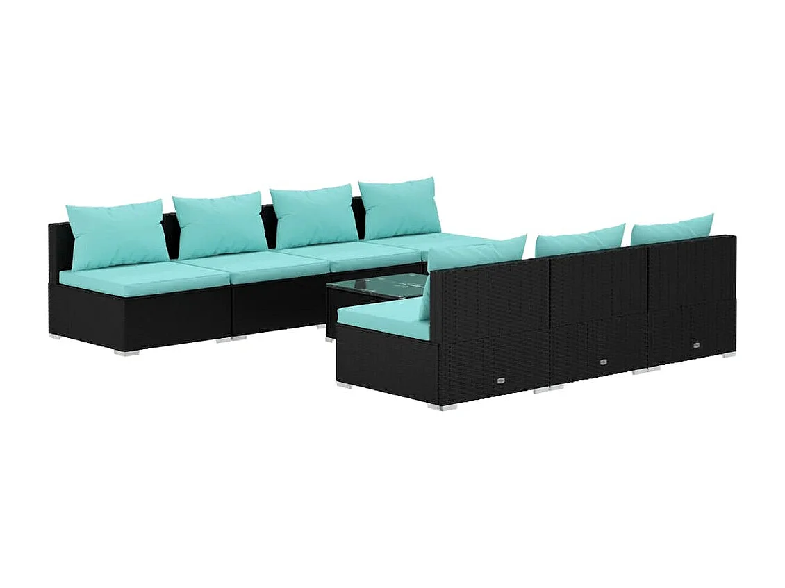 8-tlg. Garten-Lounge-Set mit Kissen Poly Rattan Schwarz