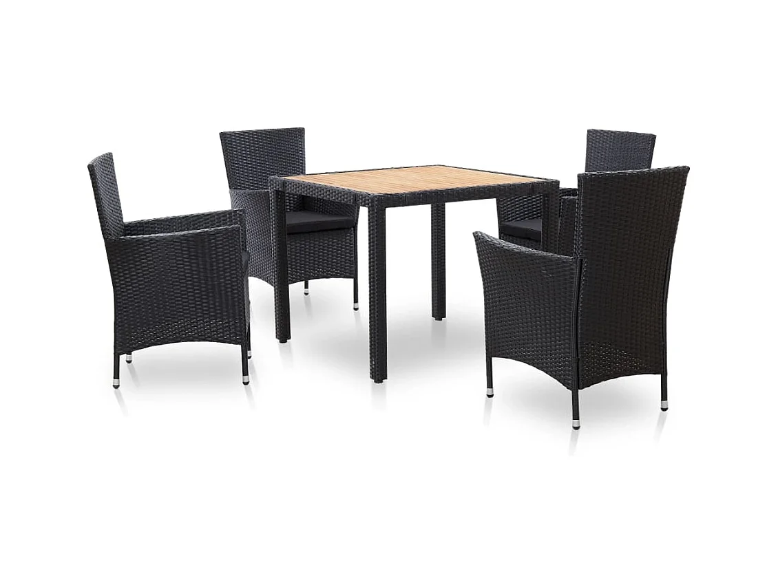 Salon de jardin 5 pcs avec coussins résine tressée noir