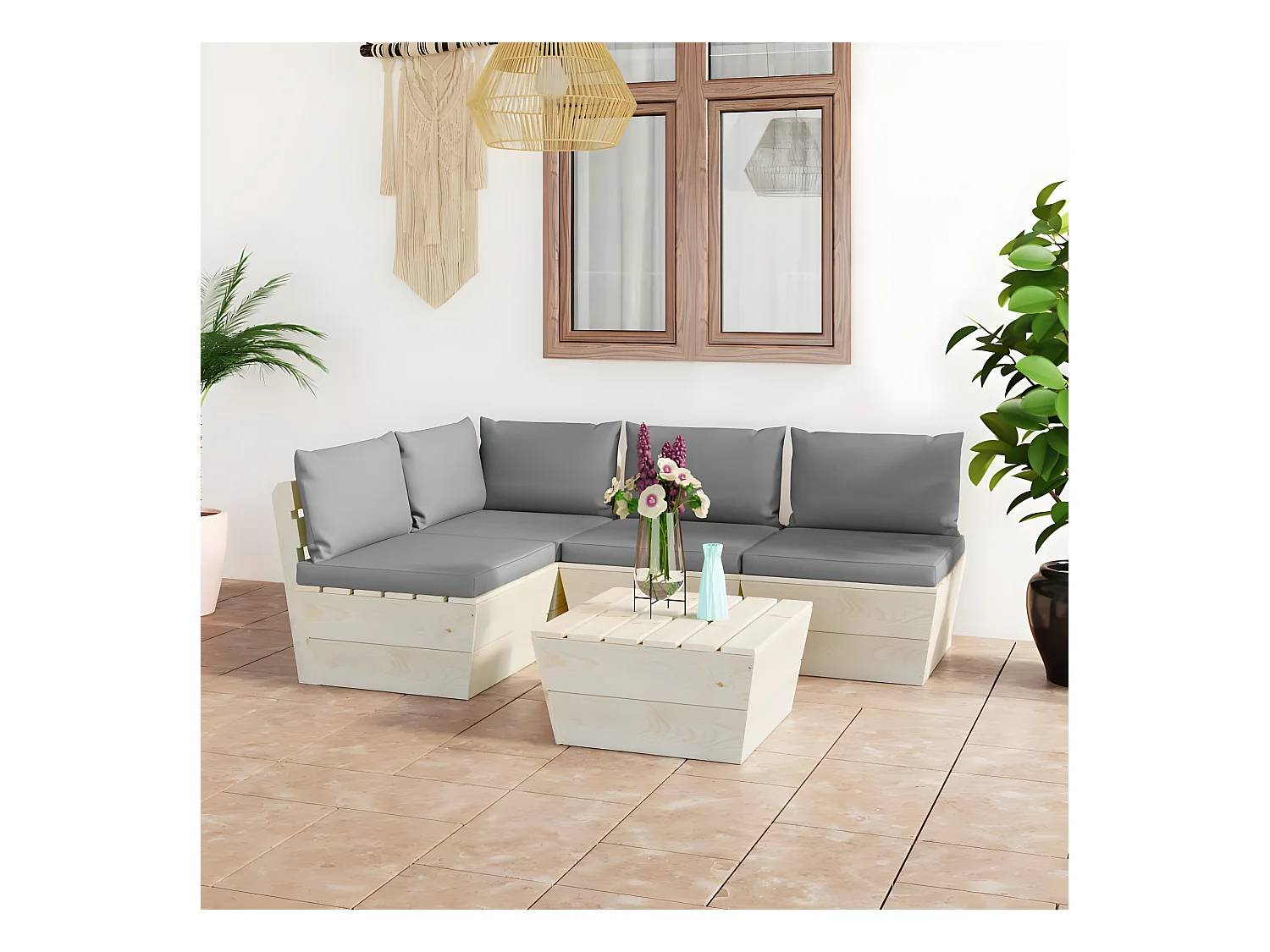 Salon de jardin palette 5 pcs avec coussins bois d'épicéa