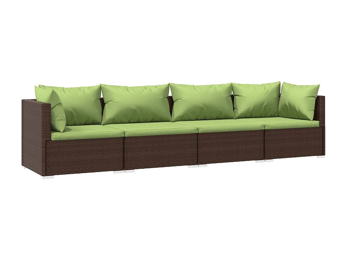 4 pcs conjunto lounge jardim c/ almofadões vime PE castanho