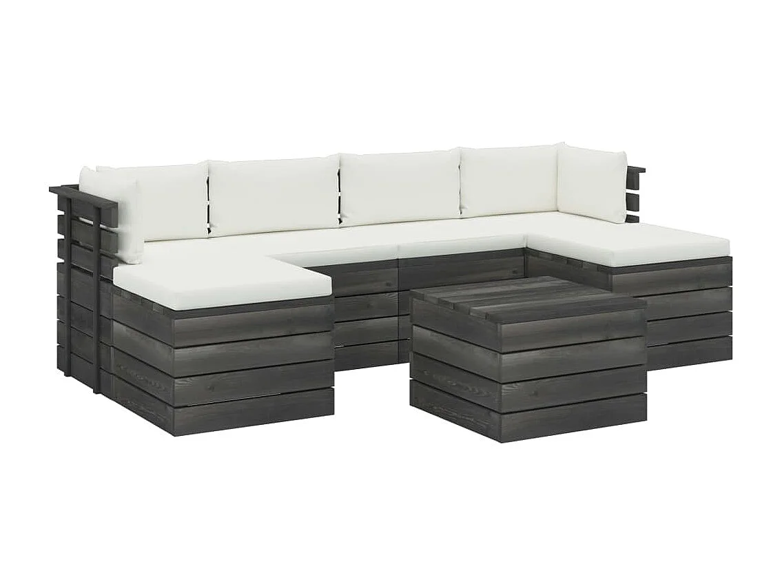 7-delige Loungeset met kussens pallet massief grenenhout