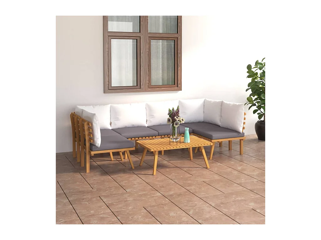 Set Divani da Giardino 7 pz con Cuscini in Massello di Acacia