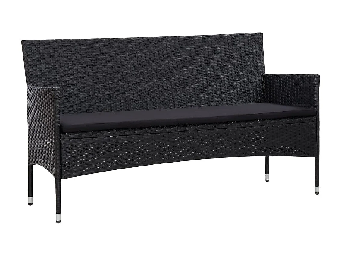 4 pcs conjunto lounge de jardim c/ almofadões vime PE preto