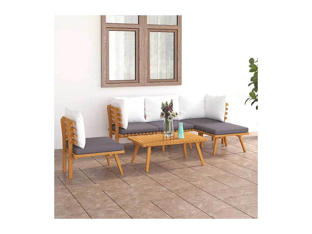 Set Divani da Giardino 6 pz con Cuscini in Massello di Acacia
