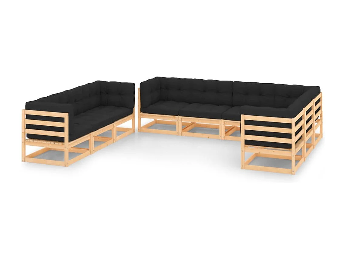 Salon de jardin 9 pcs avec coussins Bois de pin massif
