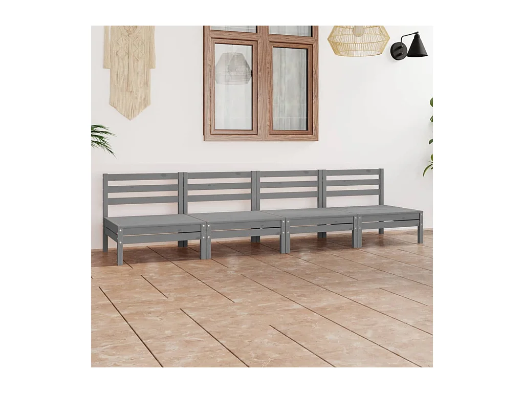 Salon de jardin 4 pcs Gris Bois de pin massif