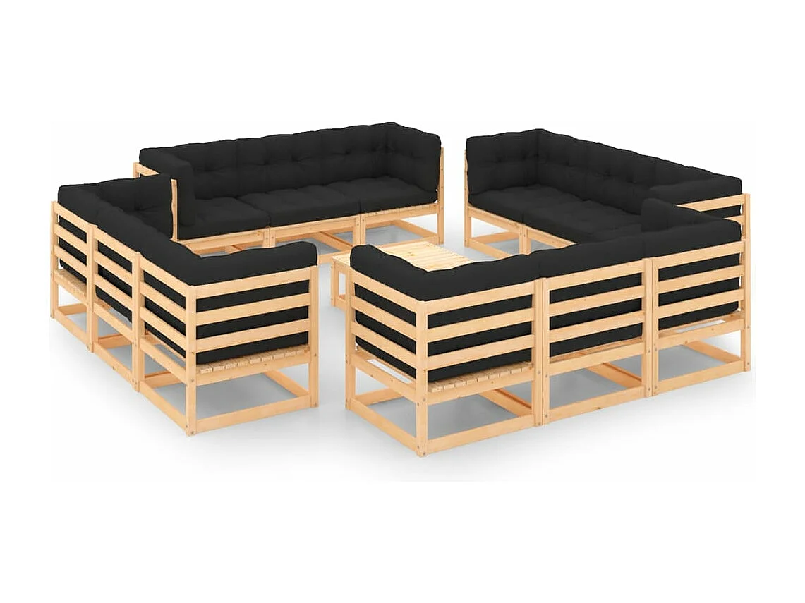 13-delige Loungeset met kussens massief grenenhout