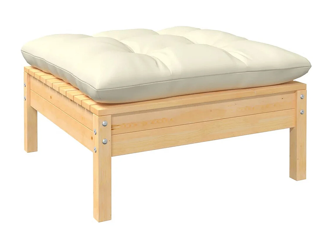 11-tlg. Garten-Lounge-Set mit Creme Kissen Kiefernholz