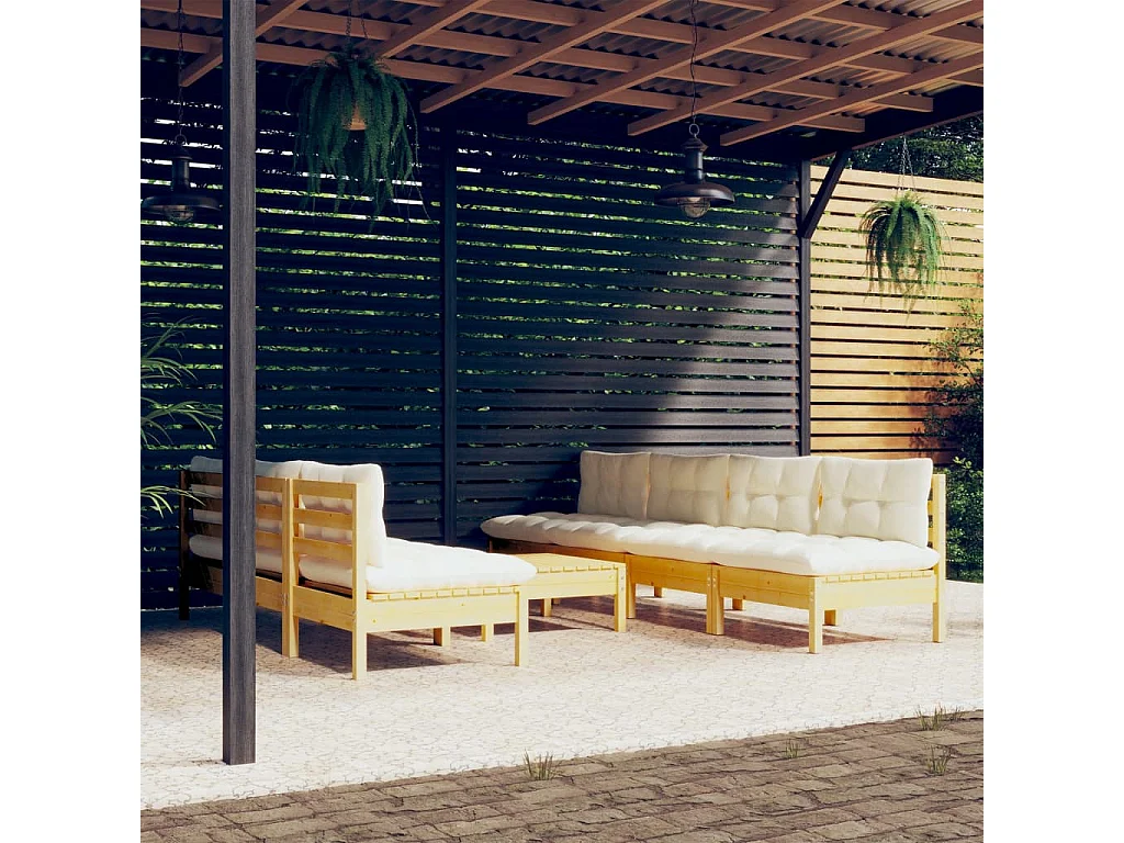 8-delige Loungeset met crèmekleurige kussens grenenhout