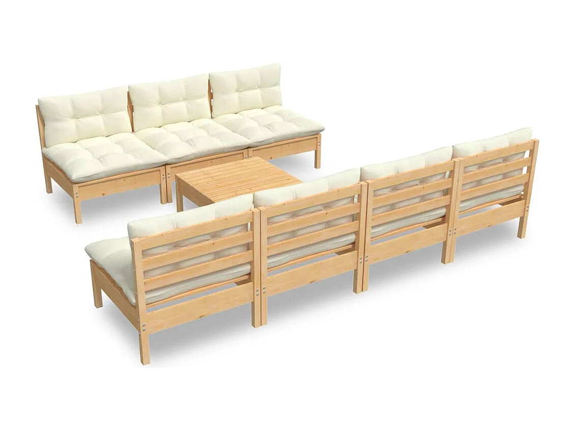 8-delige Loungeset met crèmekleurige kussens grenenhout