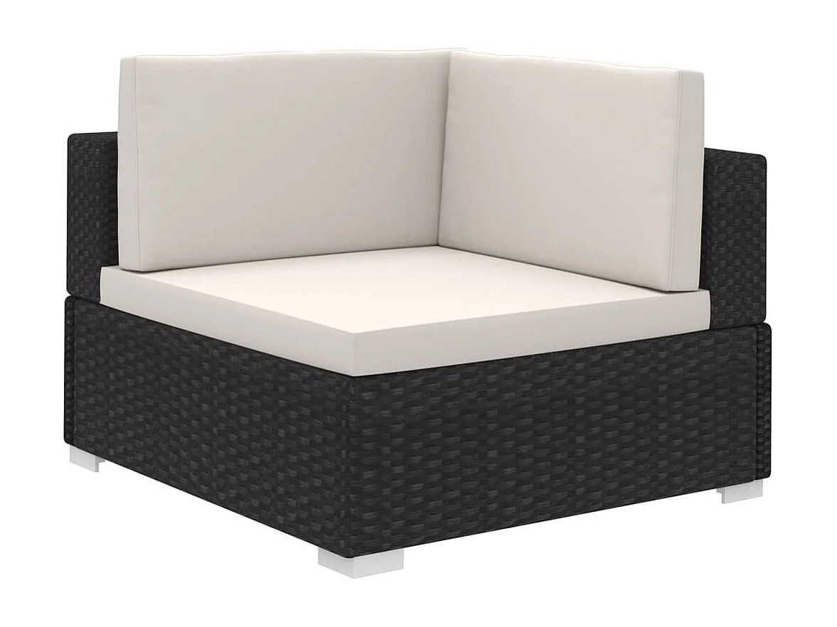 6-delige Loungeset met kussens poly rattan zwart