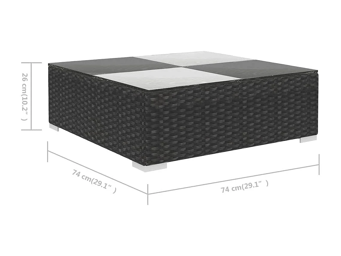 6-delige Loungeset met kussens poly rattan zwart
