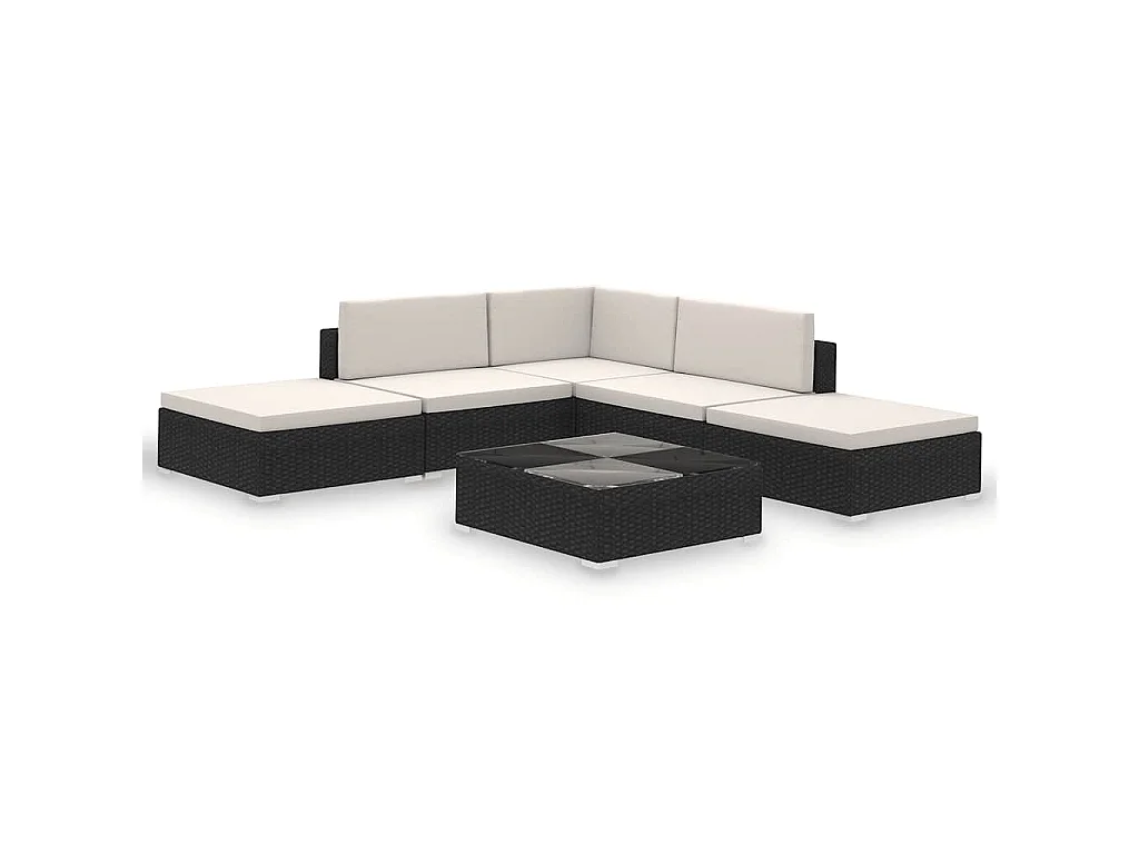 Set Divani da Giardino 6 pz con Cuscini in Polyrattan Nero
