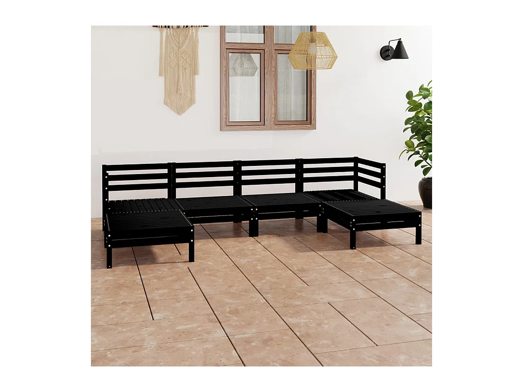 Set Salotto da Giardino 6 pz in Legno Massello di Pino Nero