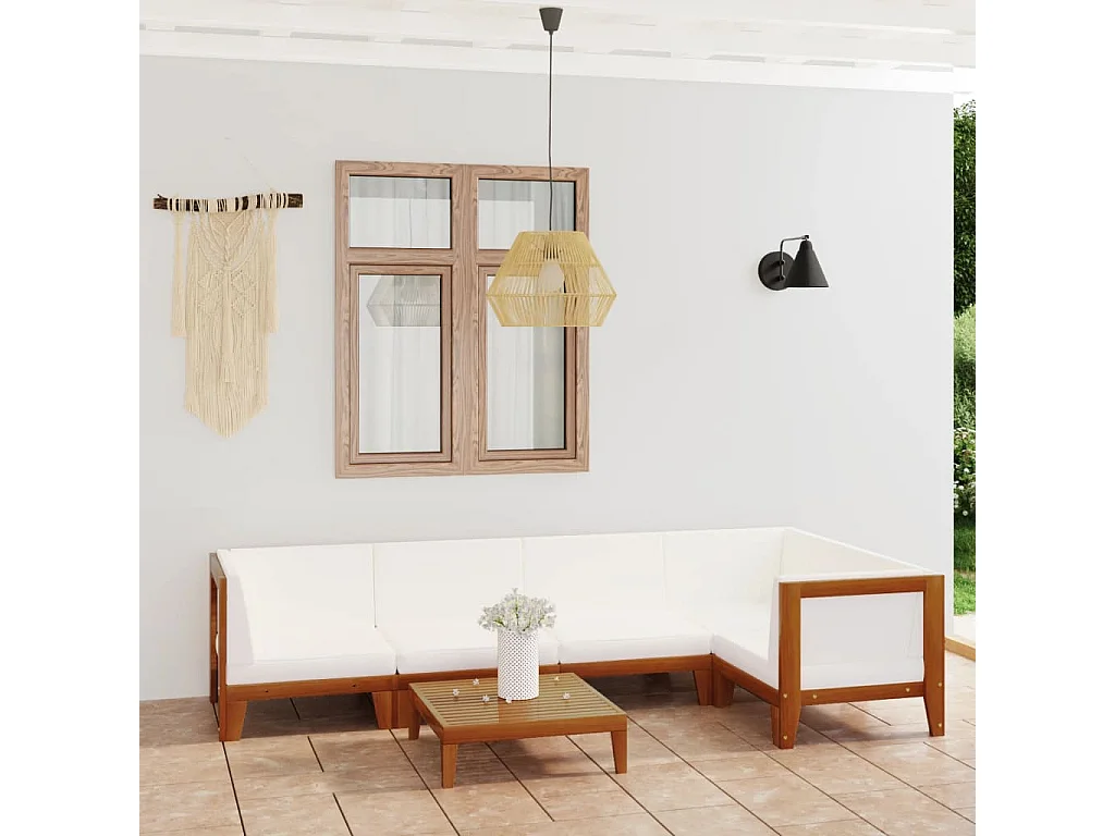 Salon de jardin 6 pcs avec coussins Bois d'acacia solide