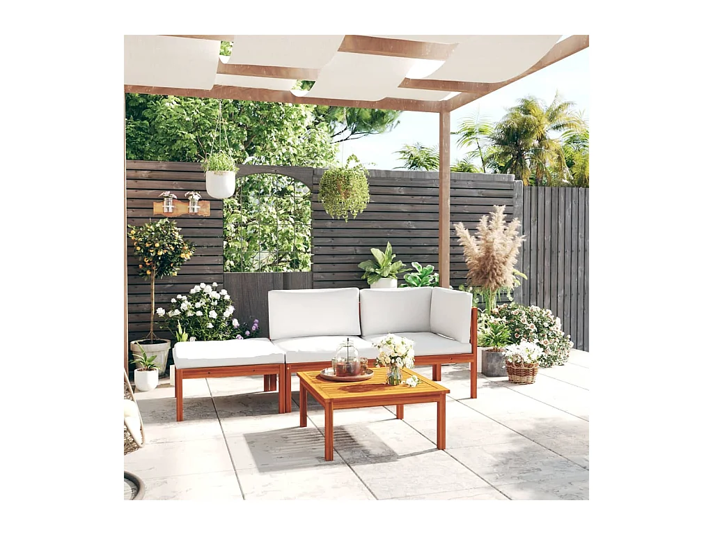 Salon de jardin 4 pièces avec coussins Crème 63 x 63 cm