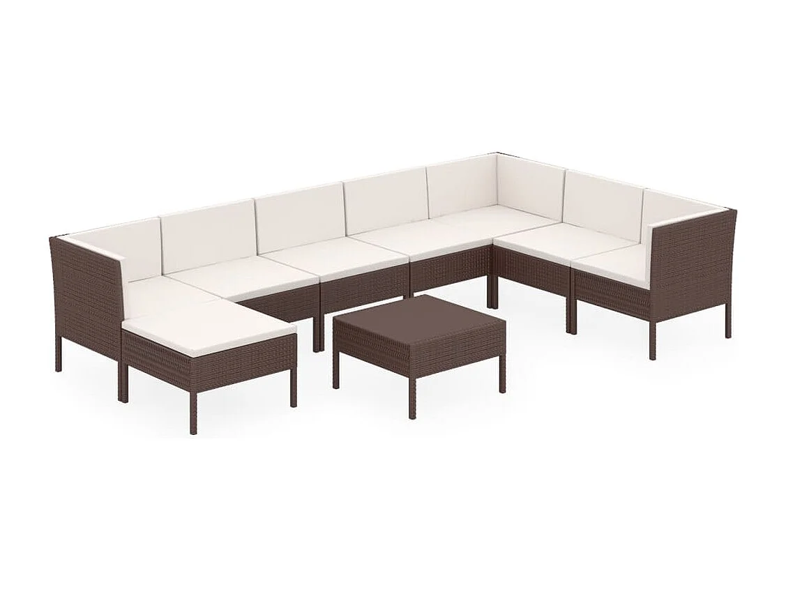 9-tlg. Garten-Lounge-Set mit Auflagen Poly Rattan Braun