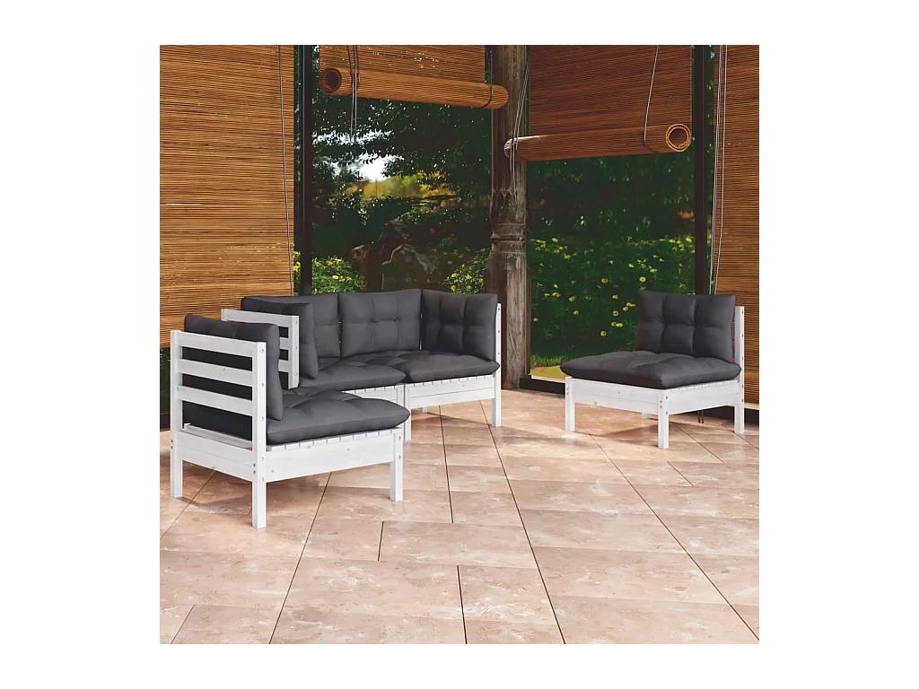 Salon de jardin 4 pcs avec coussins bois de pin massif