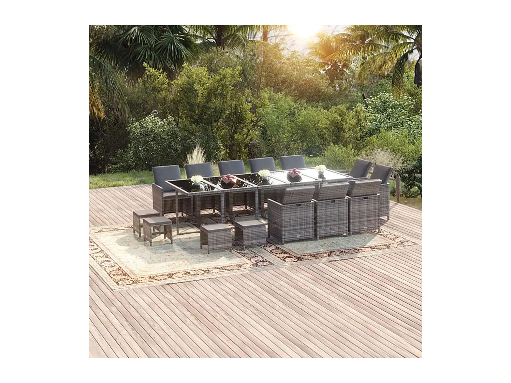 15-tlg. Garten-Essgruppe mit Kissen Poly Rattan Grau