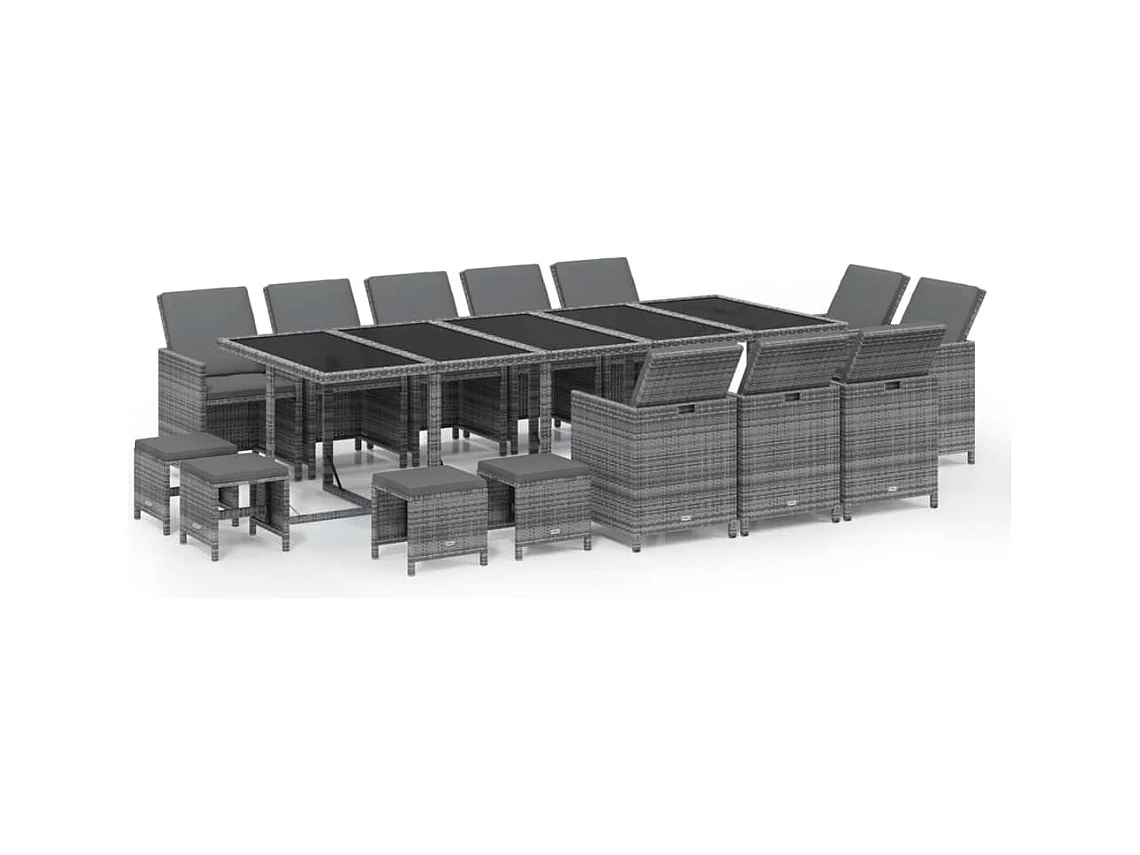 15-tlg. Garten-Essgruppe mit Kissen Poly Rattan Grau