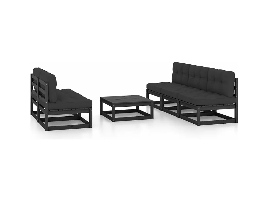 6-delige Loungeset met kussens massief grenenhout