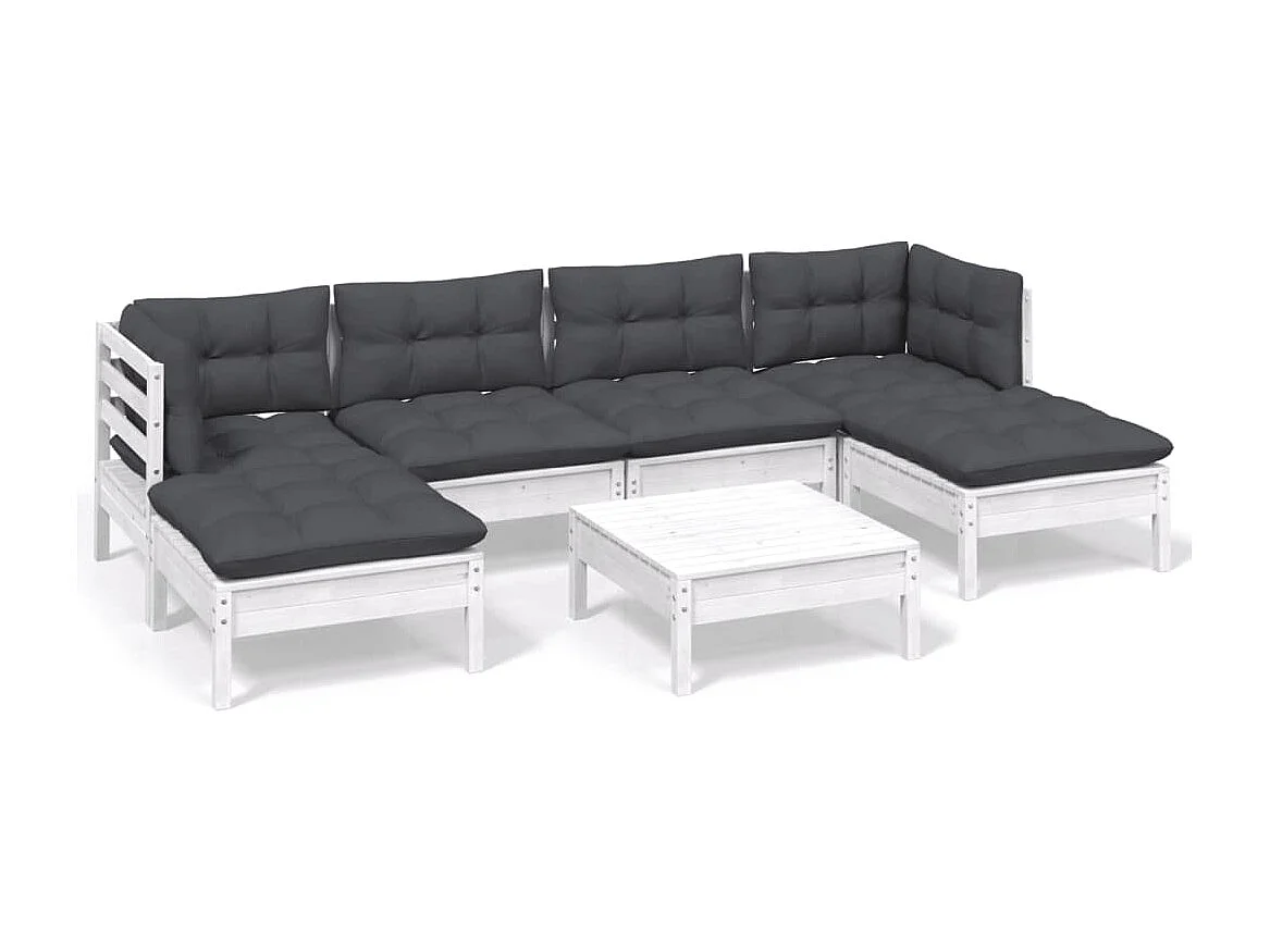 7 pcs conjunto lounge de jardim c/ almofadões pinho branco