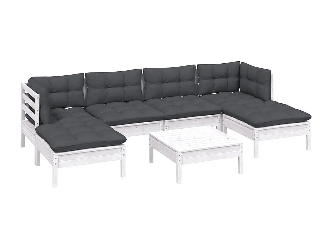 7 pcs conjunto lounge de jardim c/ almofadões pinho branco