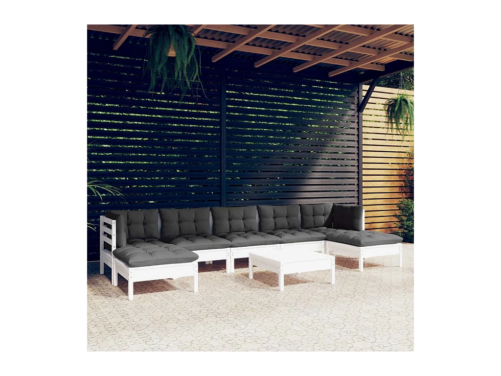 Set Divani da Giardino 8 pz con Cuscini Bianchi Legno di Pino