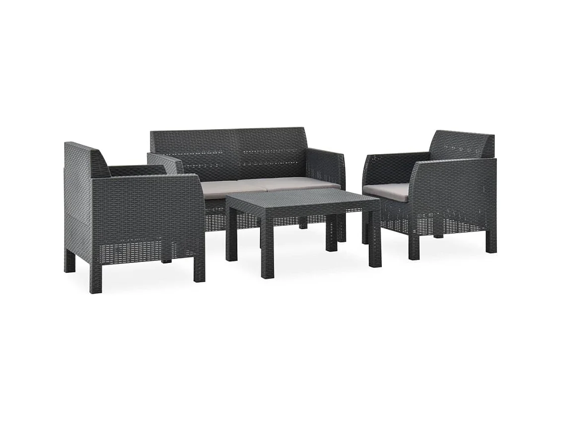 Salon de jardin 4 pcs avec coussins PP Rotin Anthracite