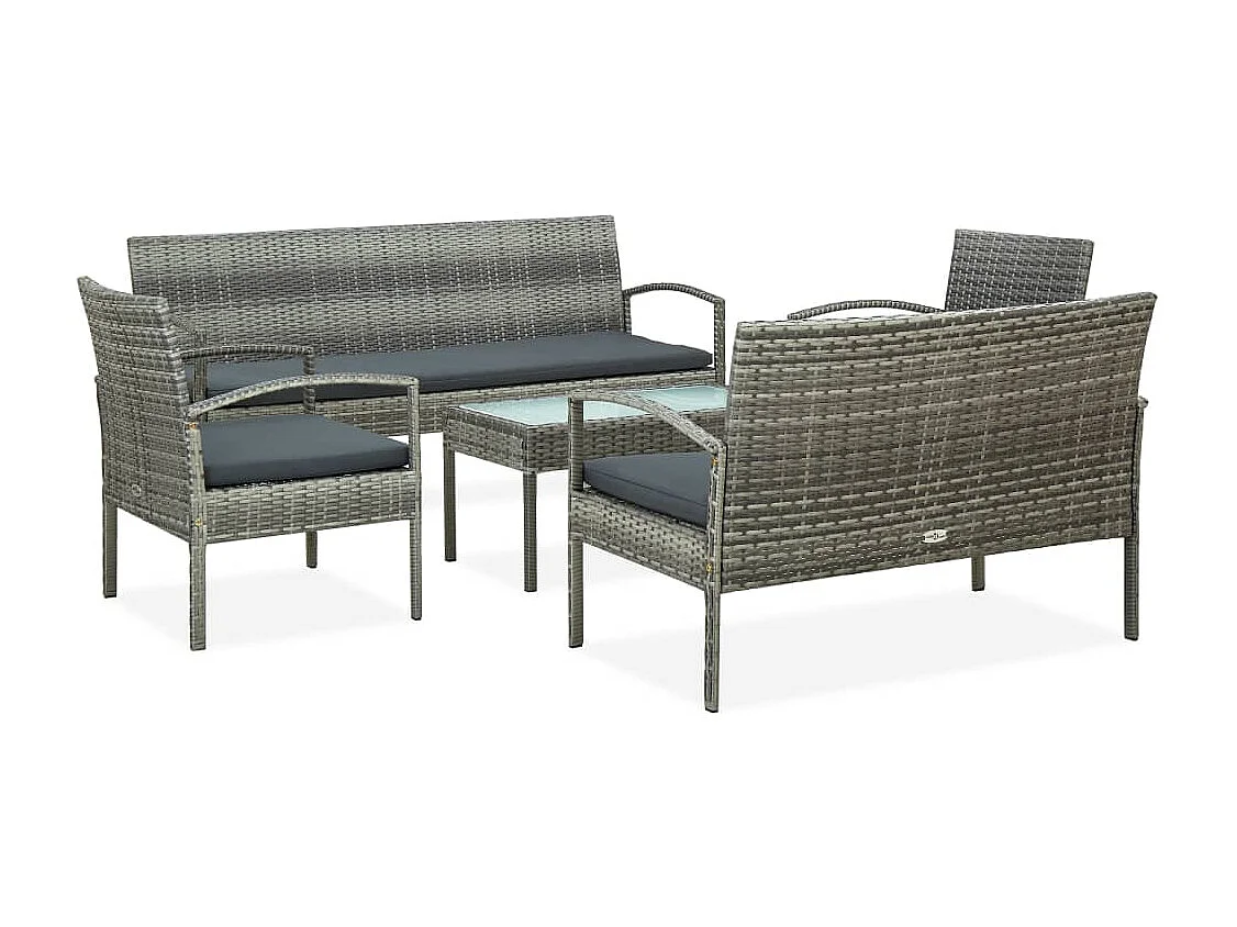 5-tlg. Garten-Lounge-Set mit Auflagen Poly Rattan Grau