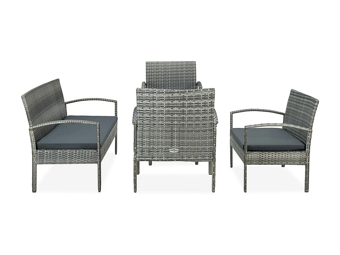 5-tlg. Garten-Lounge-Set mit Auflagen Poly Rattan Grau