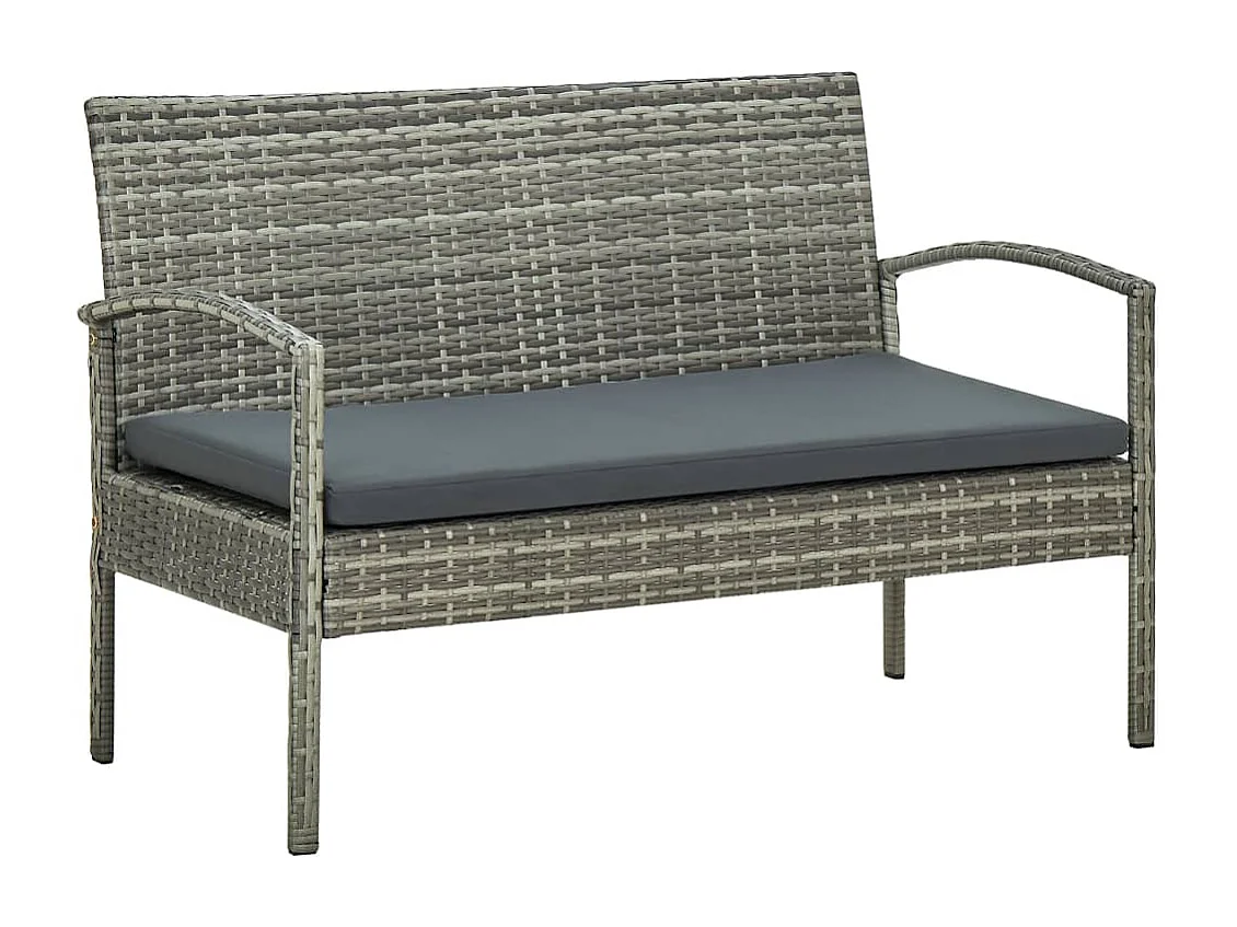5-tlg. Garten-Lounge-Set mit Auflagen Poly Rattan Grau