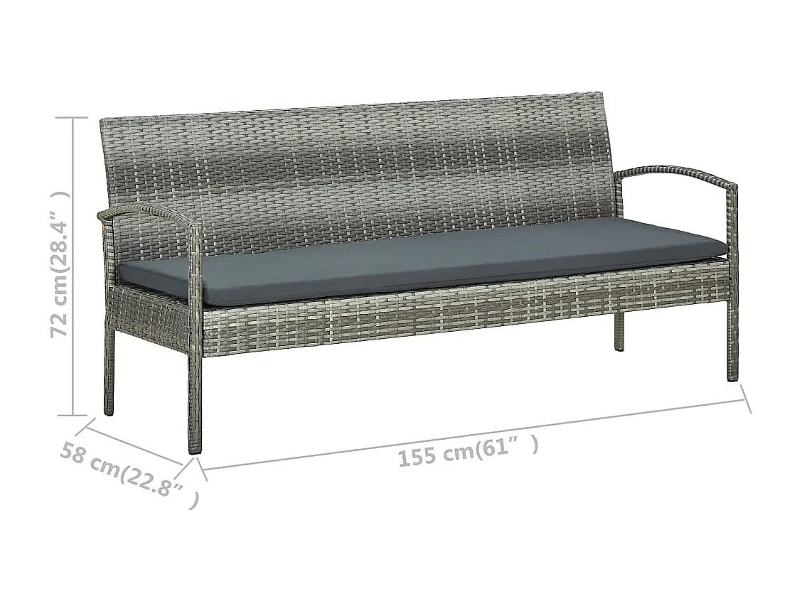 5-tlg. Garten-Lounge-Set mit Auflagen Poly Rattan Grau