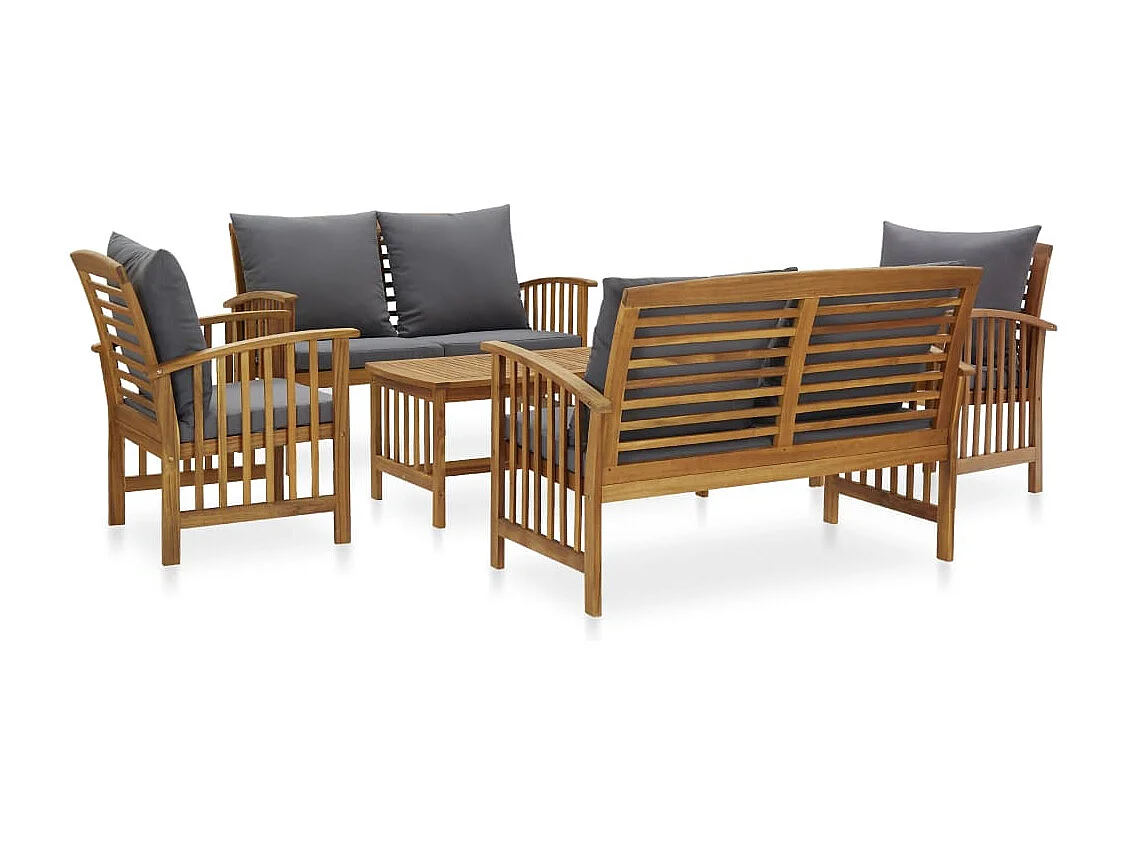 Salon de jardin 5 pcs avec coussins Bois d'acacia solide