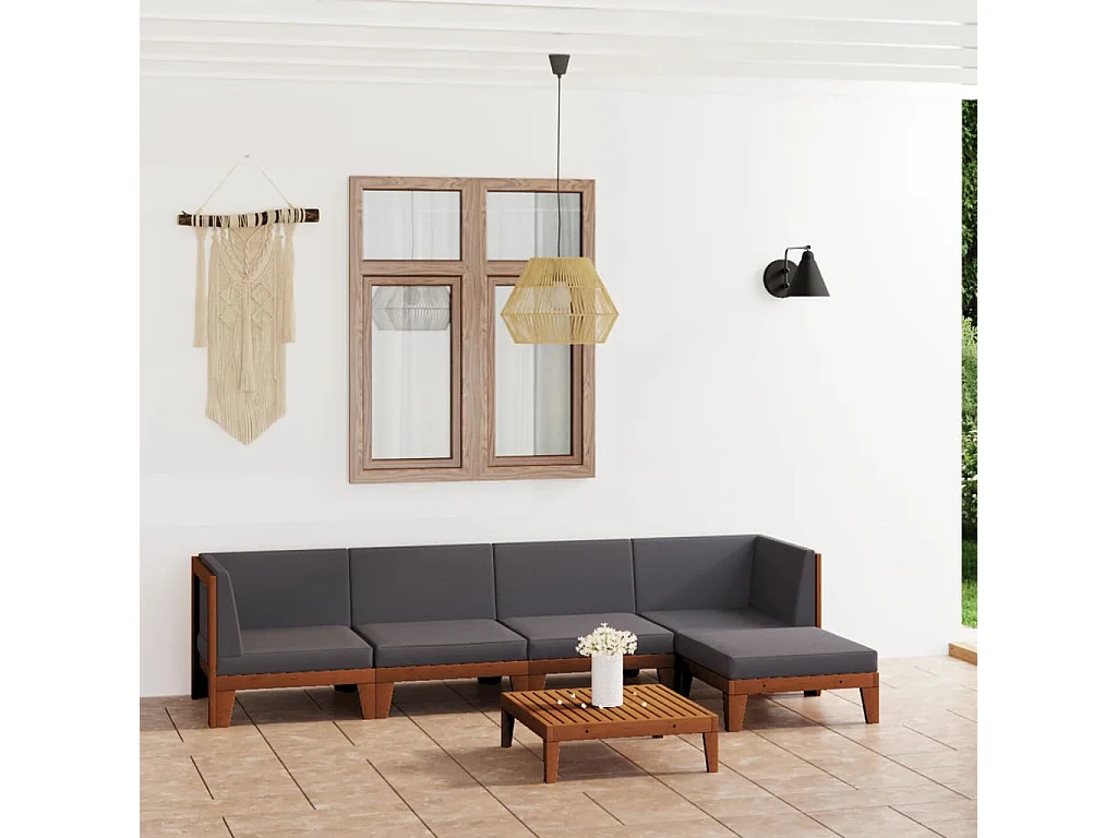 Salon de jardin 6 pcs avec coussins Bois d'acacia solide