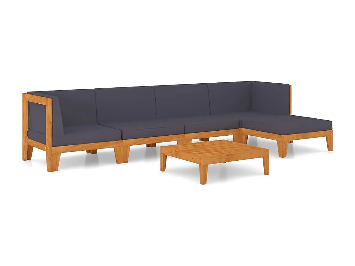 Salon de jardin 6 pcs avec coussins Bois d'acacia solide
